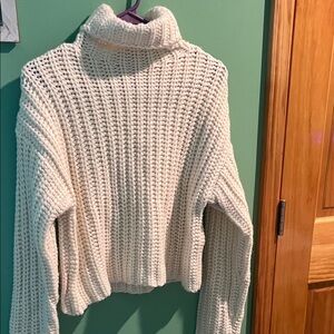 Relaxed Cream Chunky Turtleneck Sweater for Women